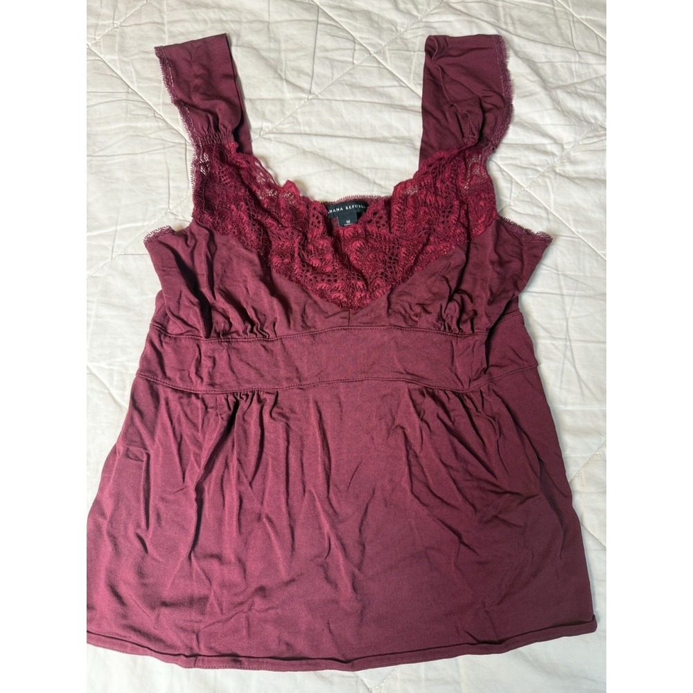 Banana Republic‎ Burgundy Lace Trim Tank Top Women's Size M 15x22 Camisole